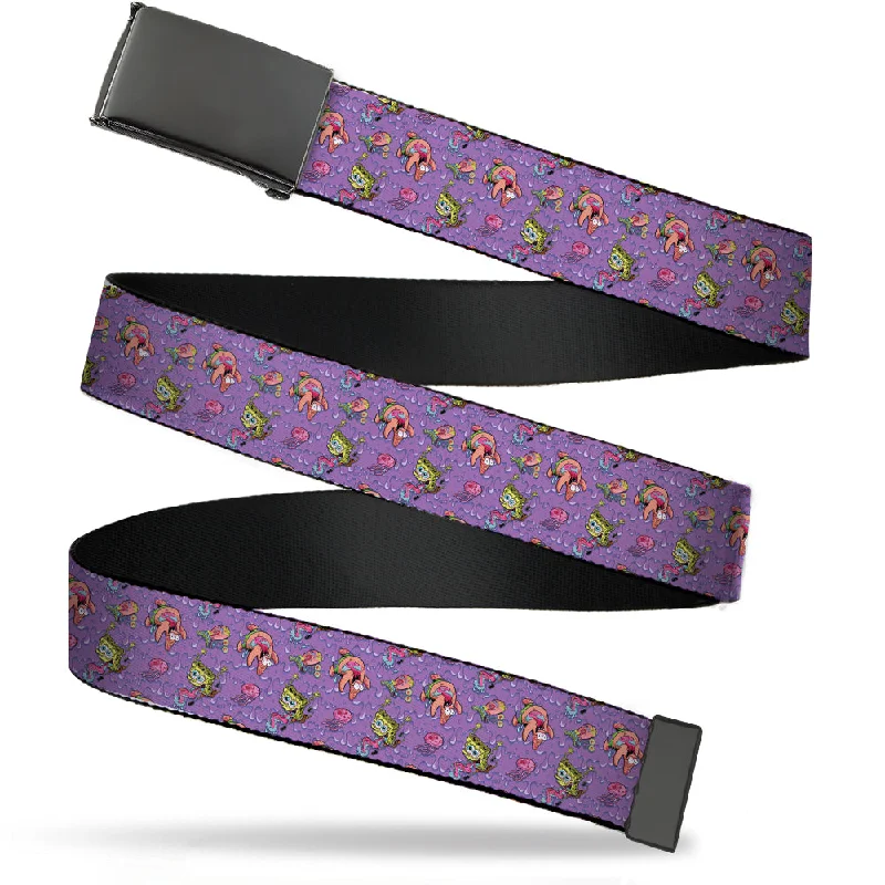 Web Belt Blank Black Buckle - SpongeBob Funky Character Slime Collage Purples Webbing