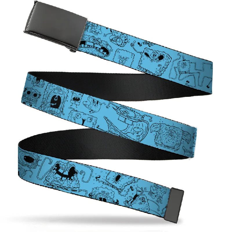 Web Belt Blank Black Buckle - SpongeBob SquarePants Doodle Poses Blue/Black Webbing