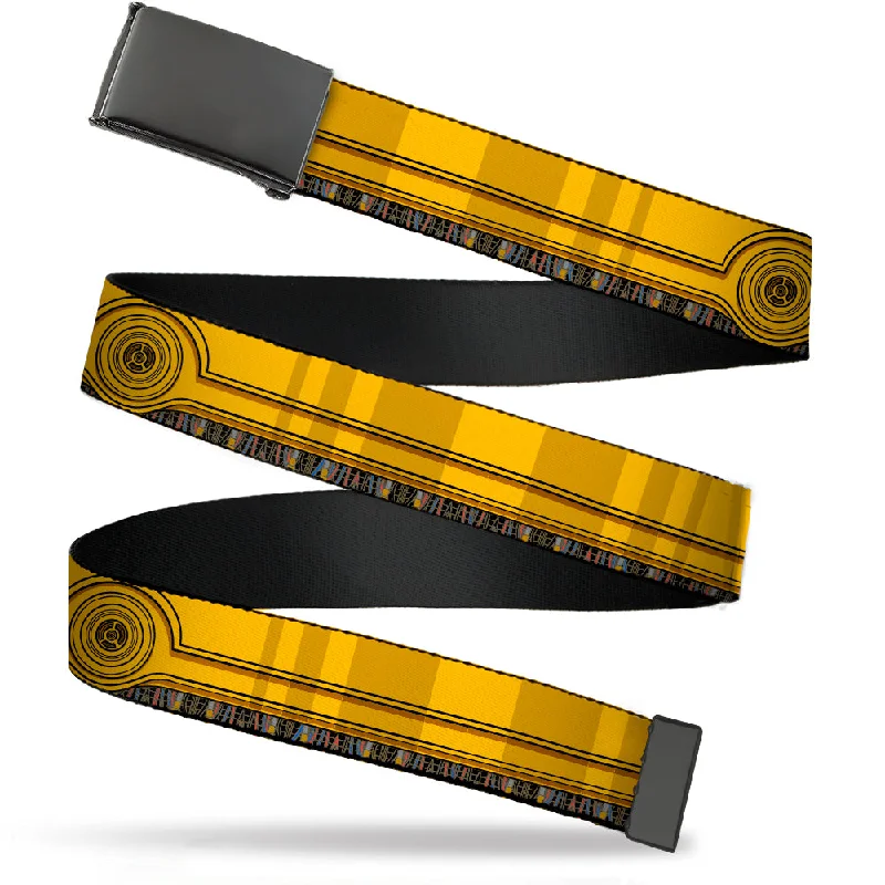 Web Belt Blank Black Buckle - Star Wars C3-PO Wires Bounding2 Yellows/Black/Multi Color Webbing