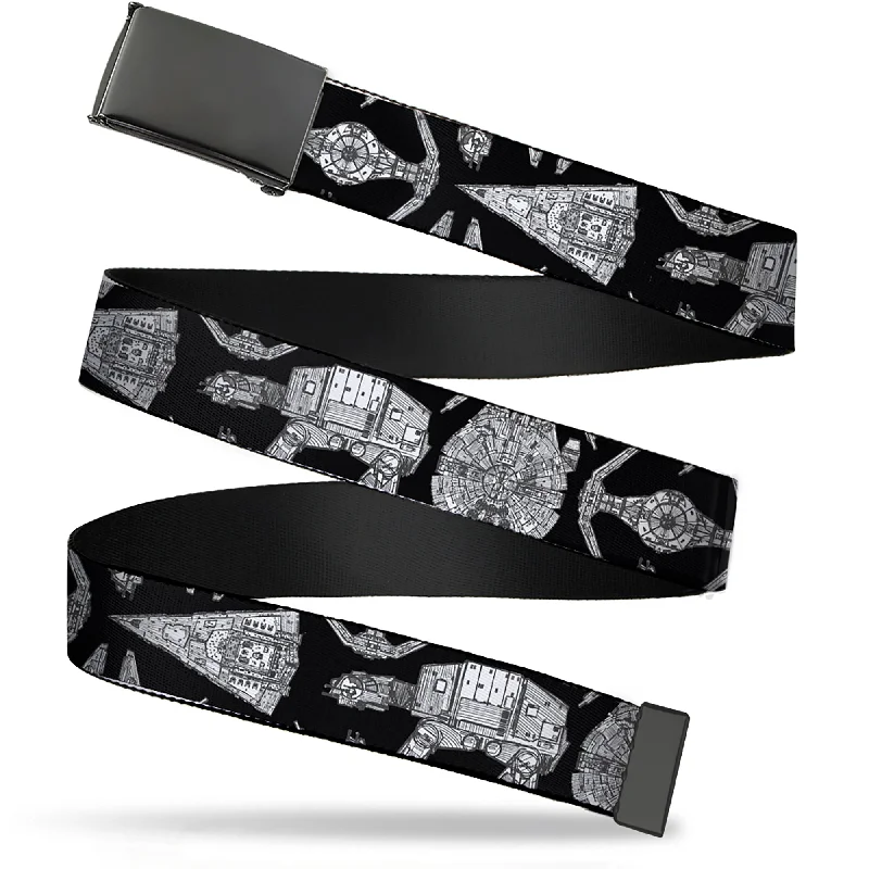 Web Belt Blank Black Buckle - Star Wars Ships and Vehicles Black/Grays Webbing