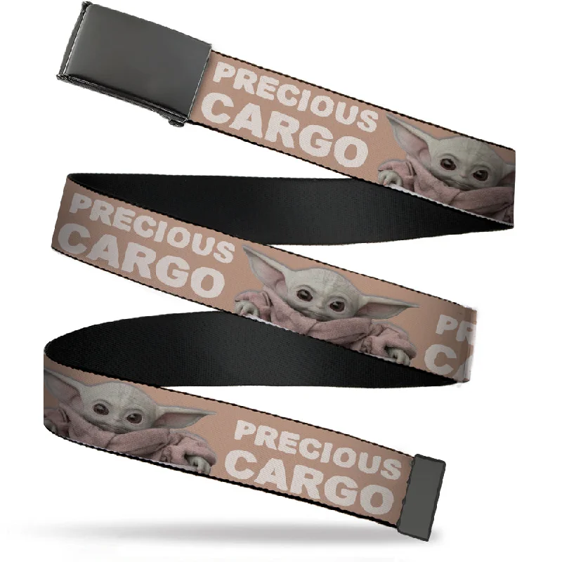 Web Belt Blank Black Buckle - Star Wars The Child Sitting Pose PRECIOUS CARGO Tan/White Webbing