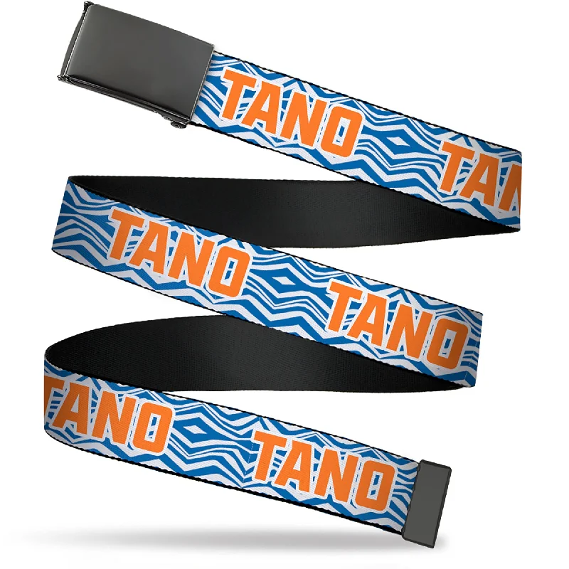 Web Belt Blank Black Buckle - Star Wars The Clone Wars Ahsoka TANO Text Waves White/Blue/Orange Webbing