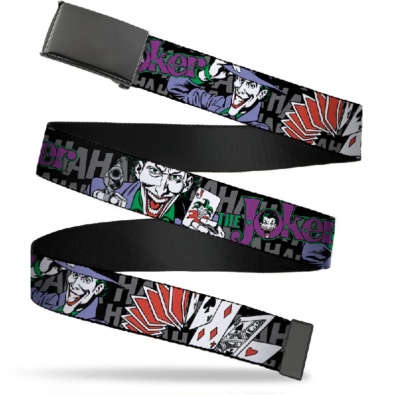 Web Belt Blank Black Buckle - The Joker Pose/Cards/HAHAHAHA Black/Gray Webbing