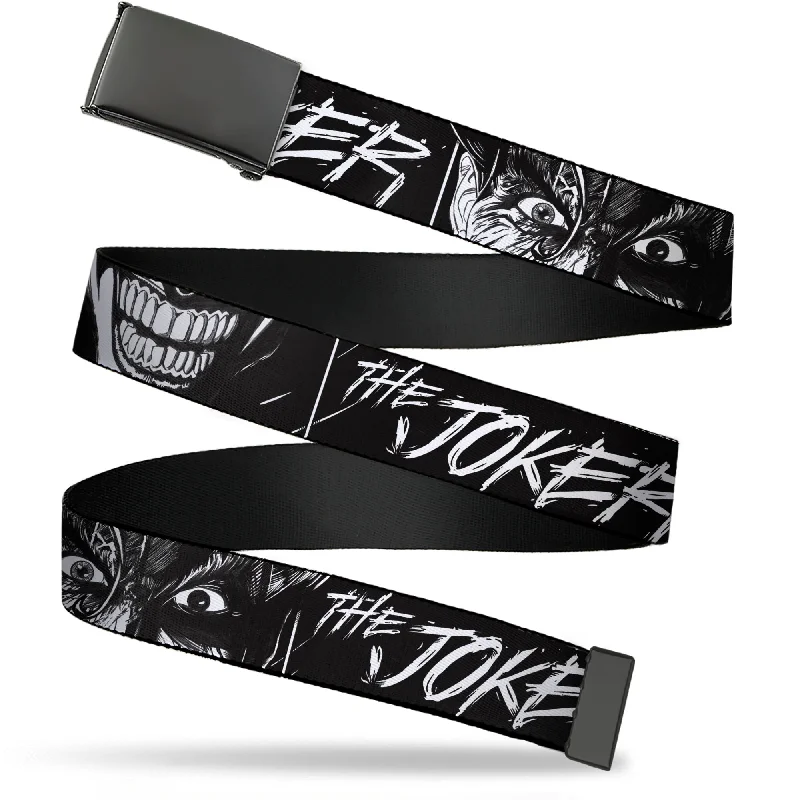 Web Belt Blank Black Buckle - THE JOKER Smiling Eyes Sketch Close-Up Black/White Webbing