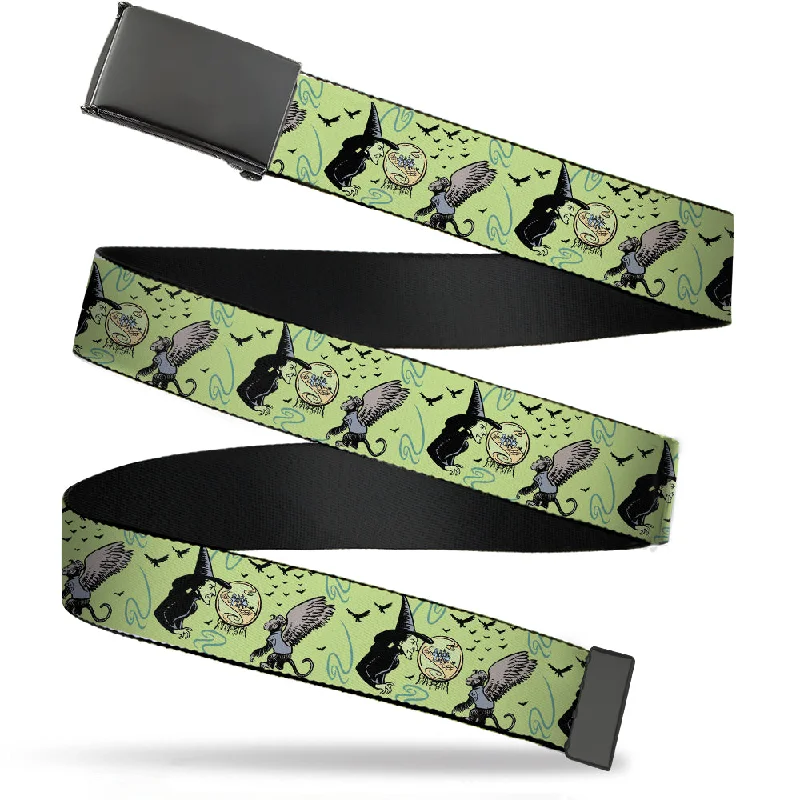 Web Belt Blank Black Buckle - The Wizard of Oz Wicked Witch of the West and Flying Monkeys Greens Webbing