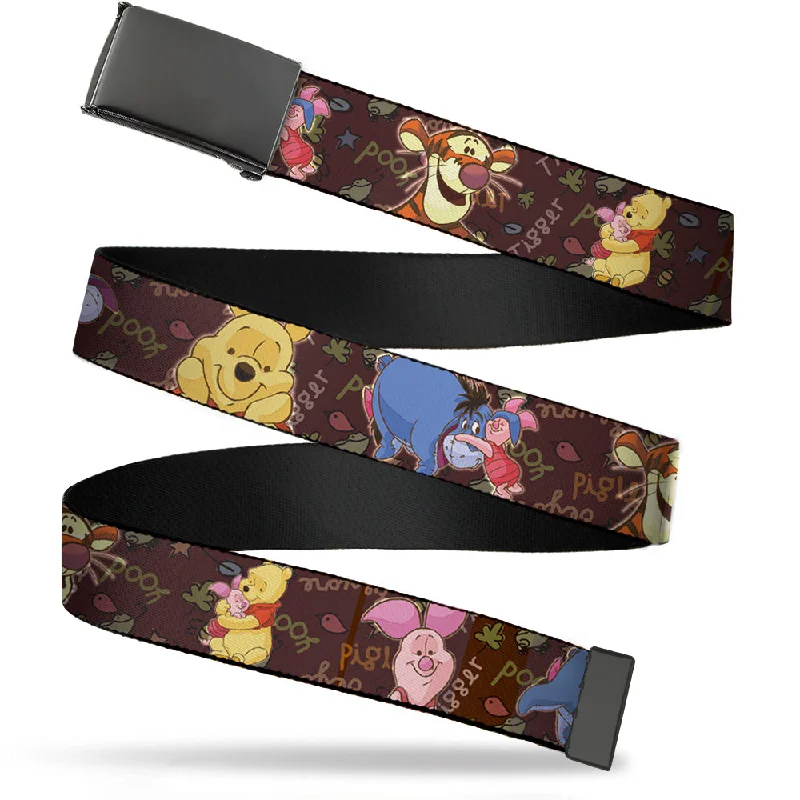 Web Belt Blank Black Buckle - Winnie the Pooh Character Poses Webbing