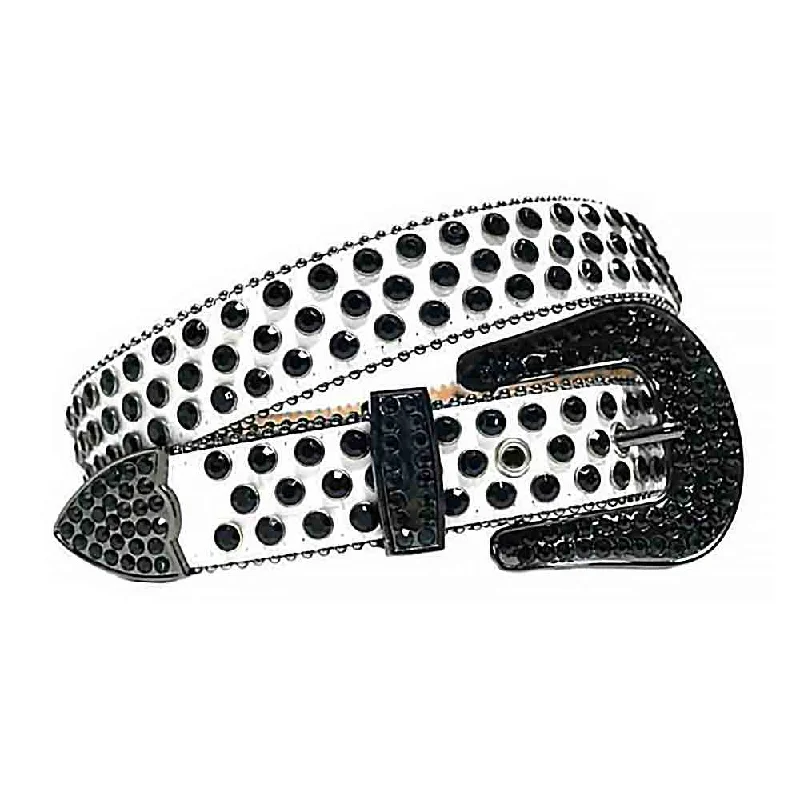 White Strap With Black Studded Rhinestone Belt