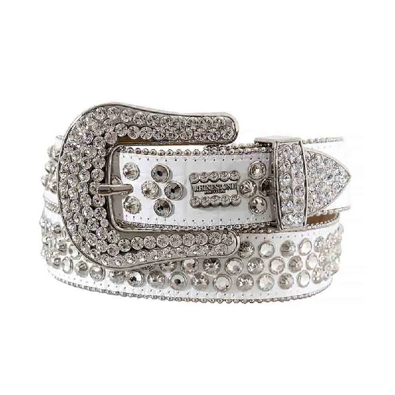 White Strap With Crystal Studs Rhinestone Belt