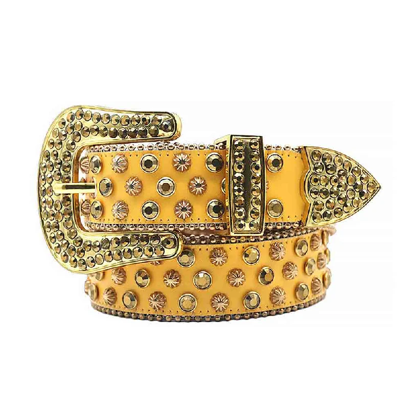 Yellow Strap With Gold Studded Rhinestone Belt